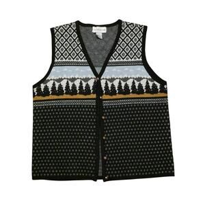 Vintage Croft & Barrows Vest Size Large Button Down Knit Trees Cottage Core sz L